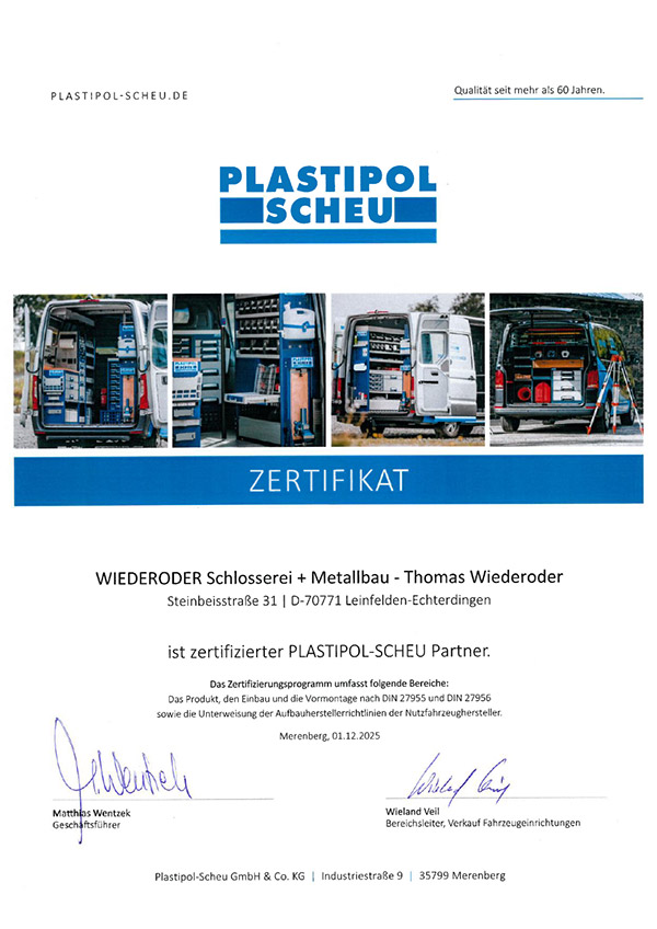 Zertifikat Wiederoder Plastipol Scheu